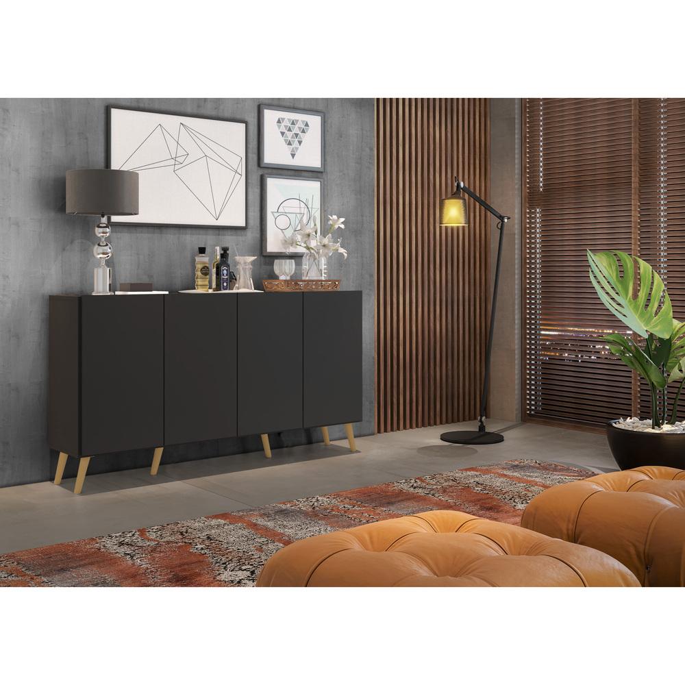 Aparador Buffet Retrô Multimóveis Veneza 4 Portas FG3556 Preto/Natural