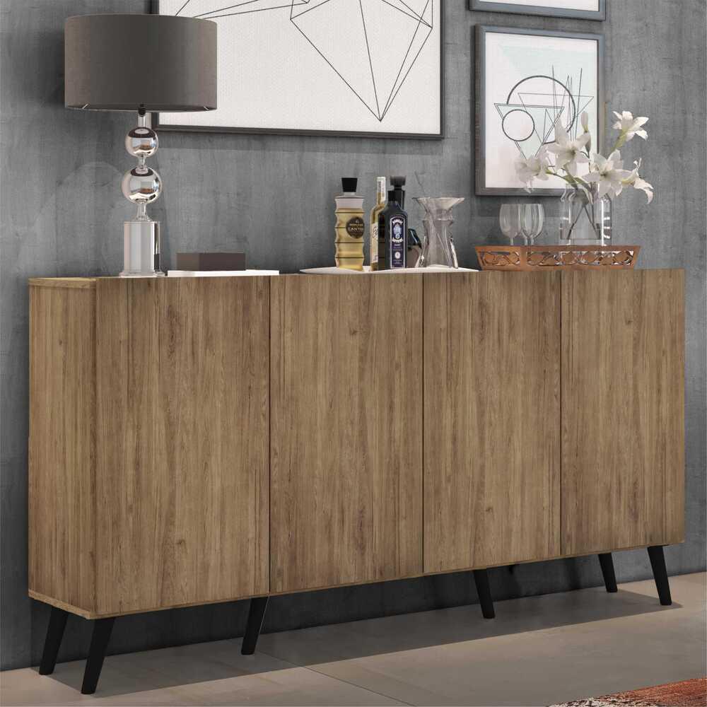 Aparador Buffet Retrô Multimóveis Veneza 4 Portas FG3556 Rustic/Preto