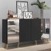 Aparador Buffet Retrô com Espelho Multimóveis Vegas FG3562 Preto/Natural