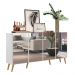 Aparador Buffet Retrô com Espelho Multimóveis Veneza com 4 Portas FG3559 Branco/Natural