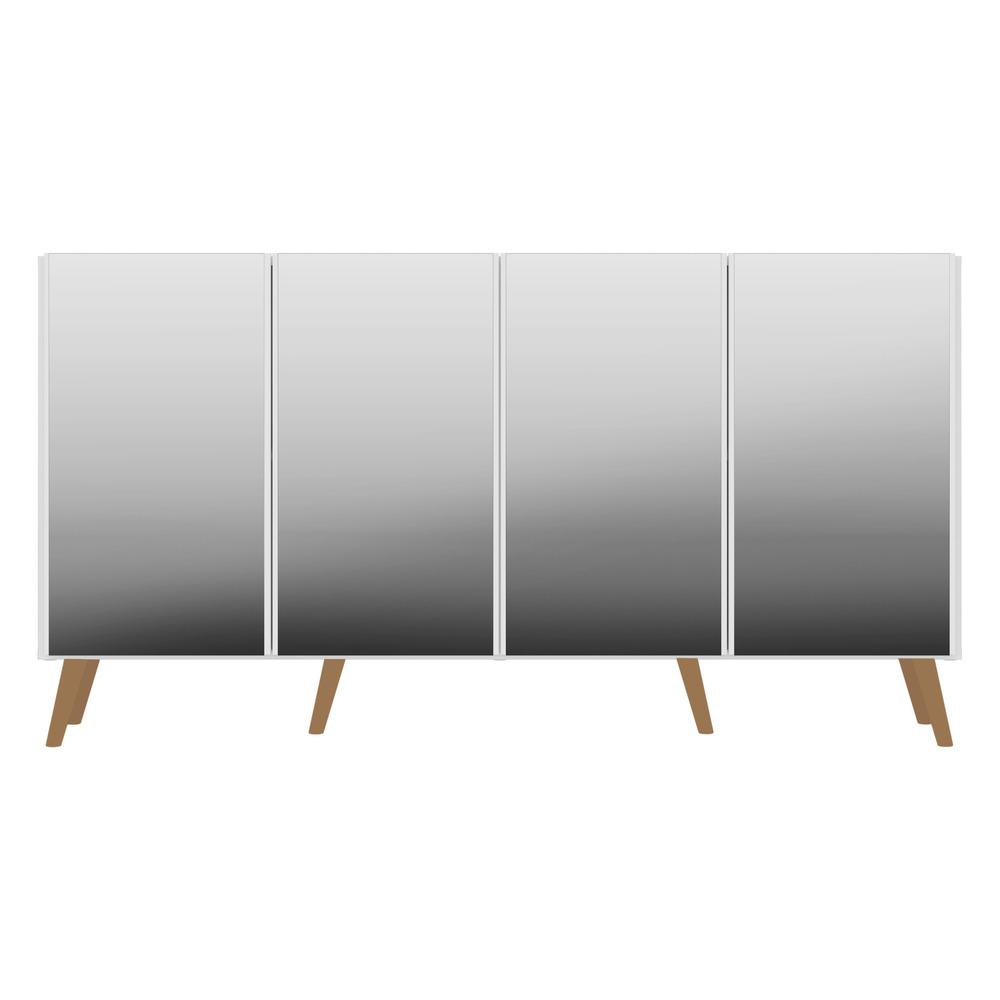 Aparador Buffet Retrô com Espelho Multimóveis Veneza com 4 Portas FG3559 Branco/Natural