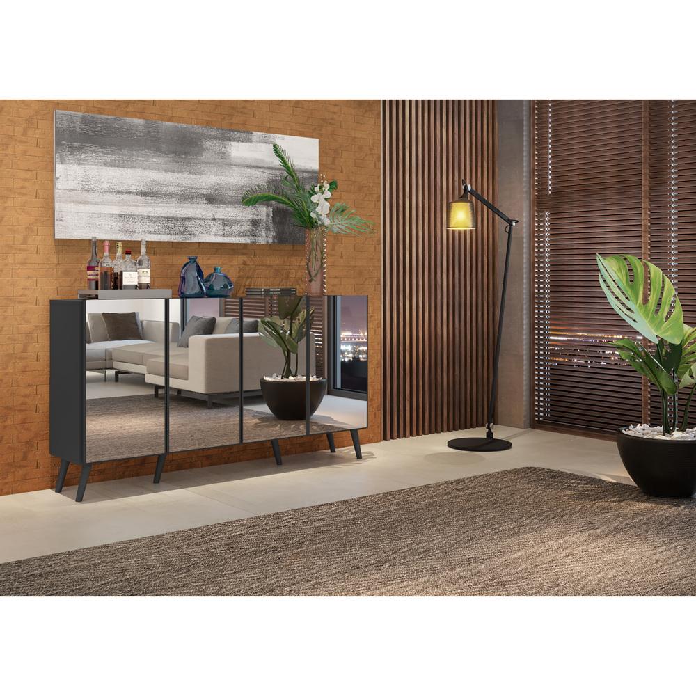 Aparador Buffet Retrô com Espelho Multimóveis Veneza com 4 Portas FG3559 Preto