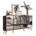 Aparador Buffet Retrô com Espelho Multimóveis Veneza com 4 Portas FG3559 Preto/Natural