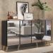 Aparador Buffet Retrô com Espelho Multimóveis Veneza com 4 Portas FG3559 Preto/Natural