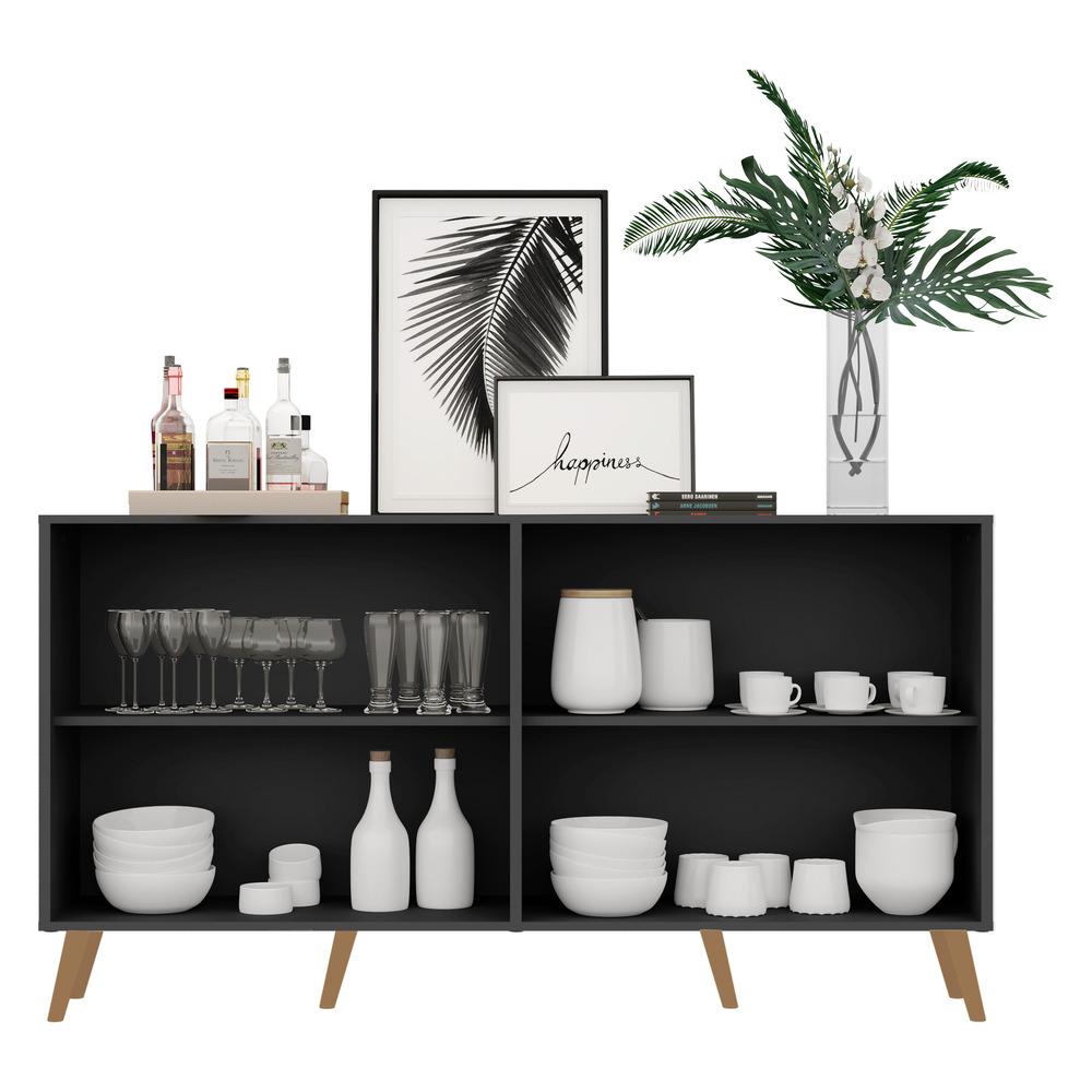 Aparador Buffet Retrô com Espelho Multimóveis Veneza com 4 Portas FG3559 Preto/Natural