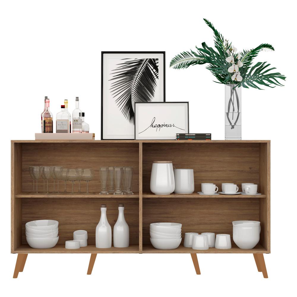 Aparador Buffet Retrô com Espelho Multimóveis Veneza com 4 Portas FG3559 Rustic/Natural