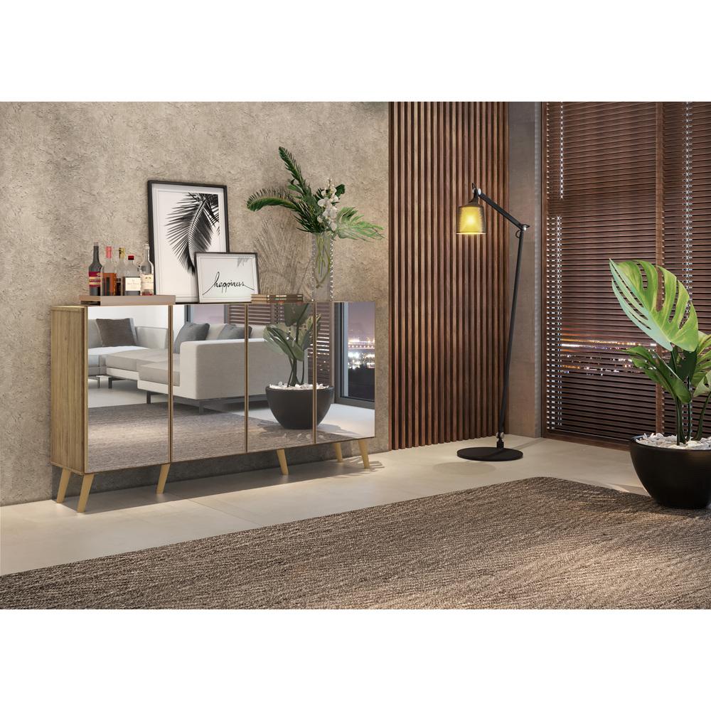 Aparador Buffet Retrô com Espelho Multimóveis Veneza com 4 Portas FG3559 Rustic/Natural