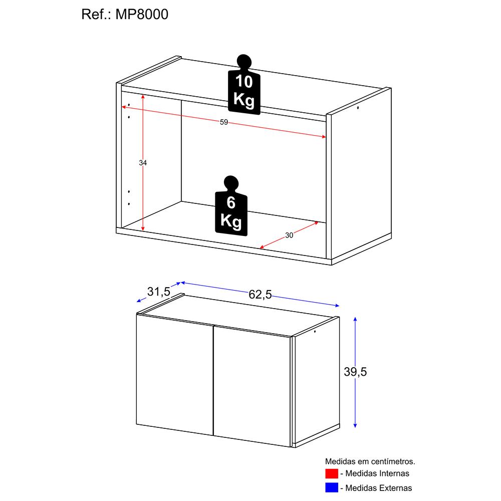 Aparador Buffet Suspenso 2 Portas Multimóveis MP8000 Branco