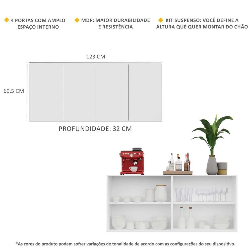 Aparador Buffet Suspenso Multimóveis Veneza 4 Portas FG3594 Branco