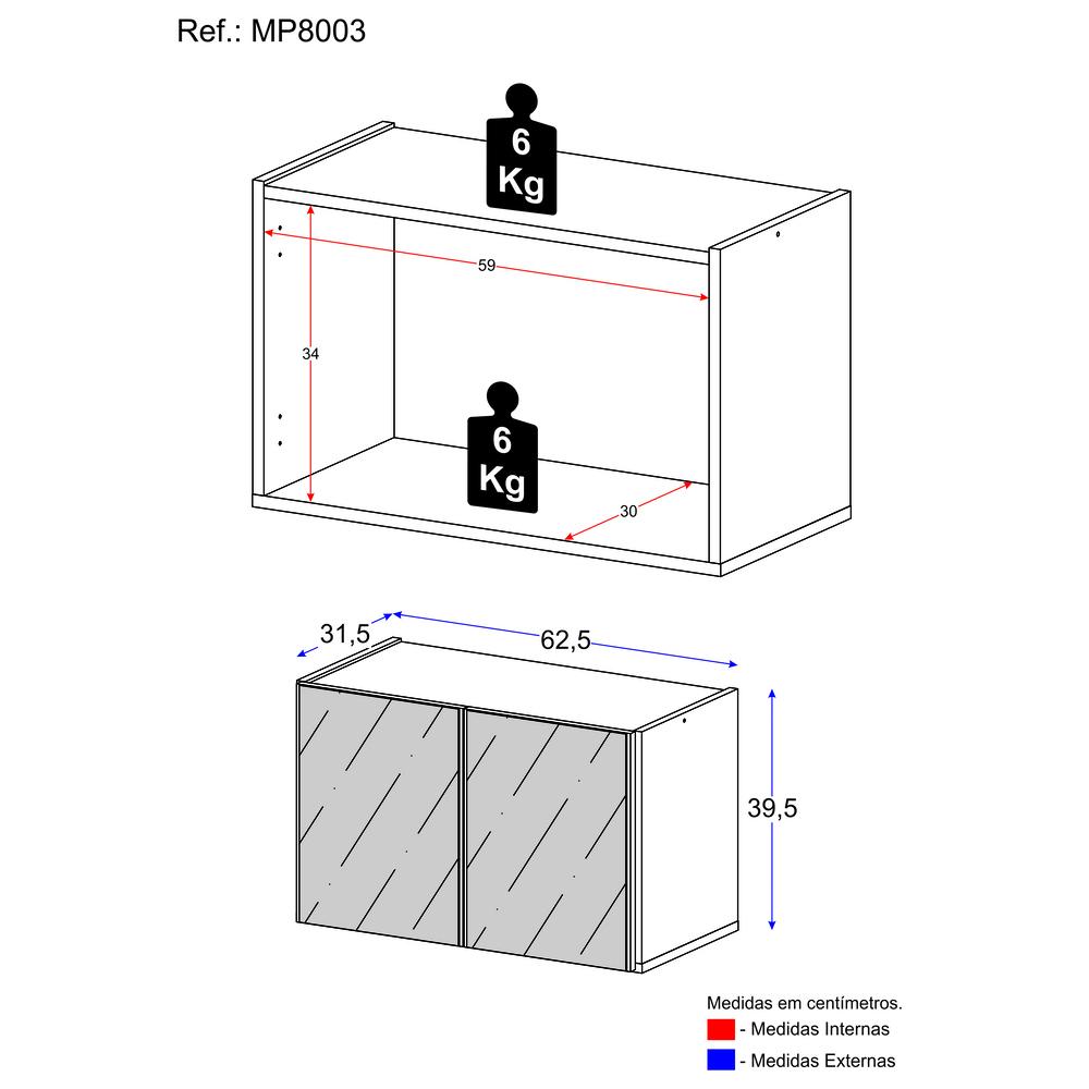 Aparador Buffet Suspenso com Espelhos 2 Portas Multimóveis MP8003 Rustic