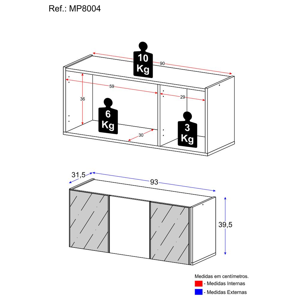 Aparador Buffet Suspenso com Espelhos 3 Portas Multimóveis MP8004 Rustic