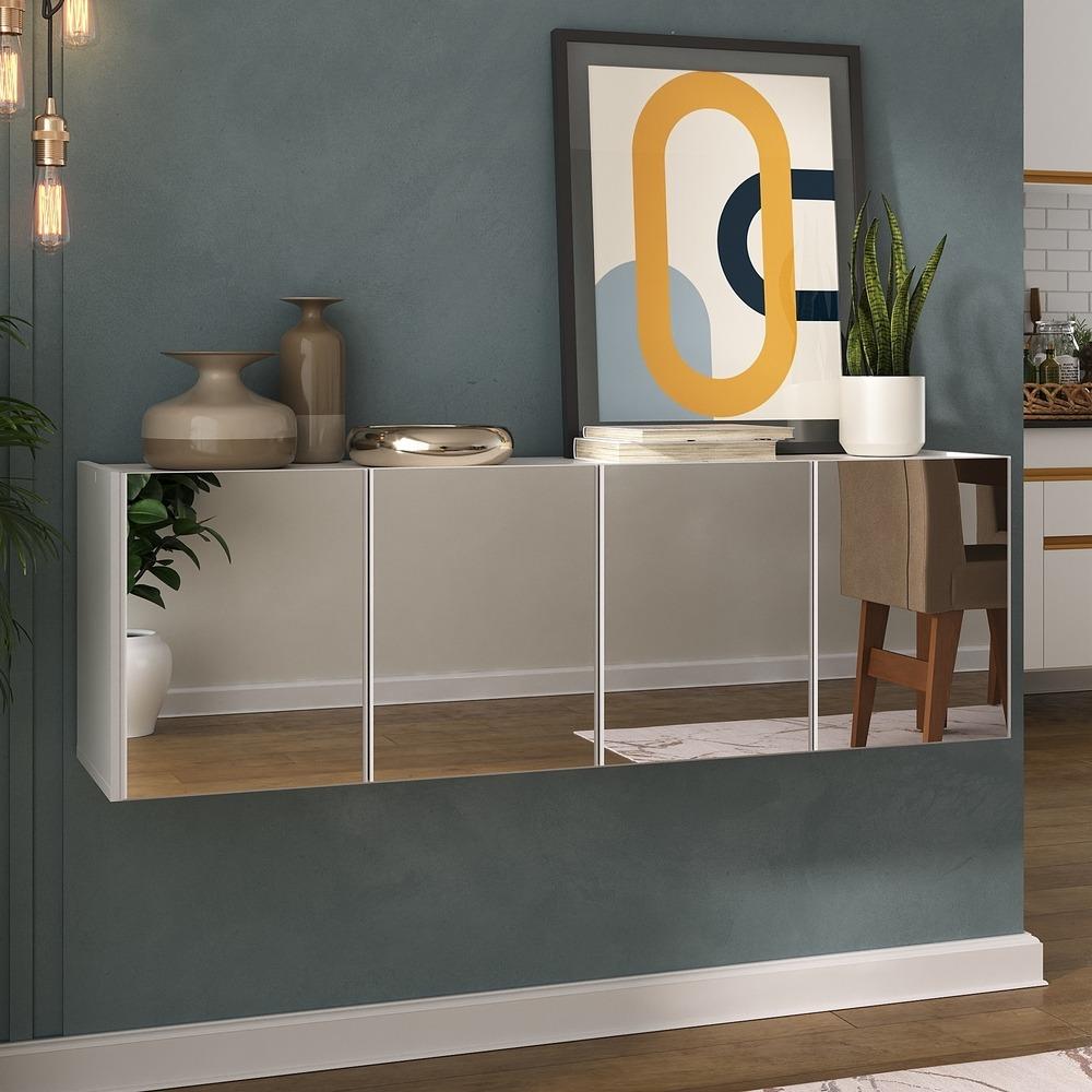 Aparador Buffet Suspenso com Espelhos 4 Portas Multimóveis MP8005 Branco