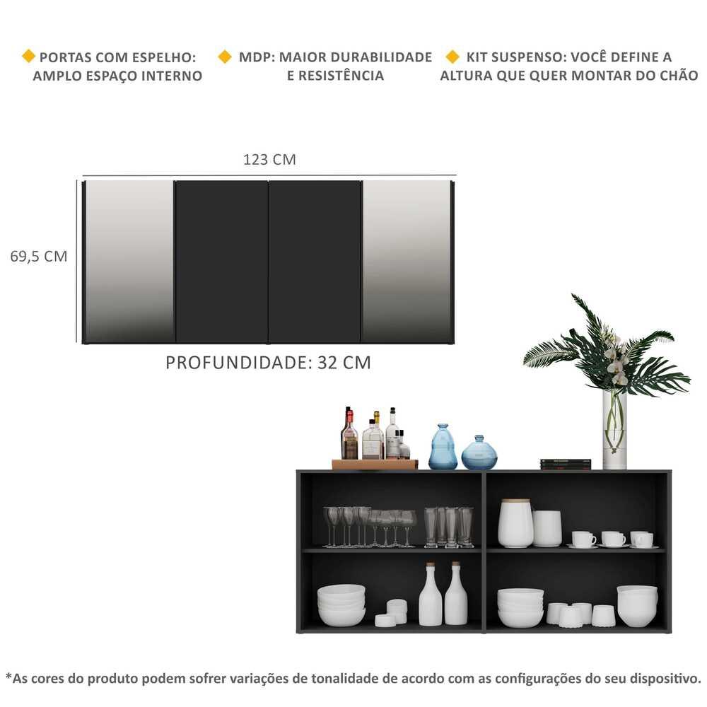Aparador Buffet c/ Espelho Suspenso Vegas Multimóveis Preto