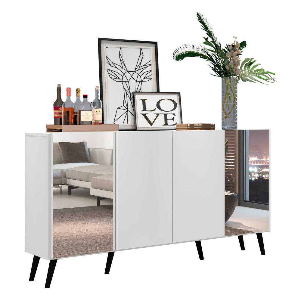 Aparador Buffet c/ Espelho e Pés Retrô Vegas Multimóveis Branco/Preto