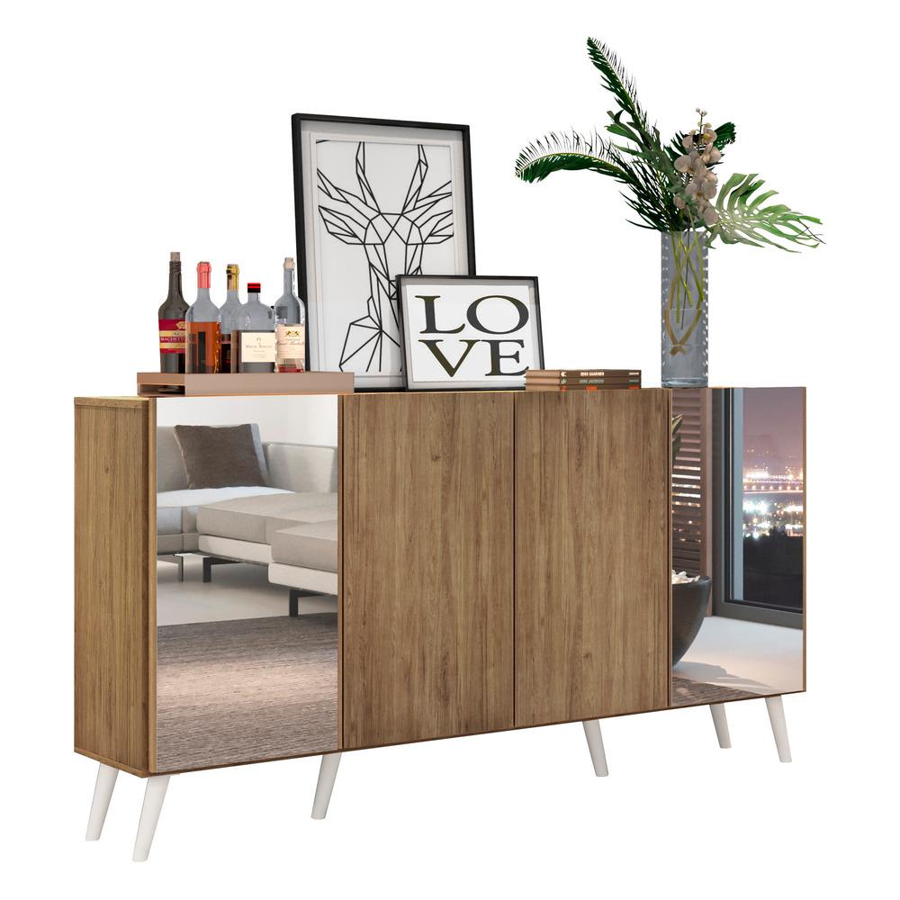 Aparador Buffet c/ Espelho e Pés Retrô Vegas Multimóveis Rustic/Branco