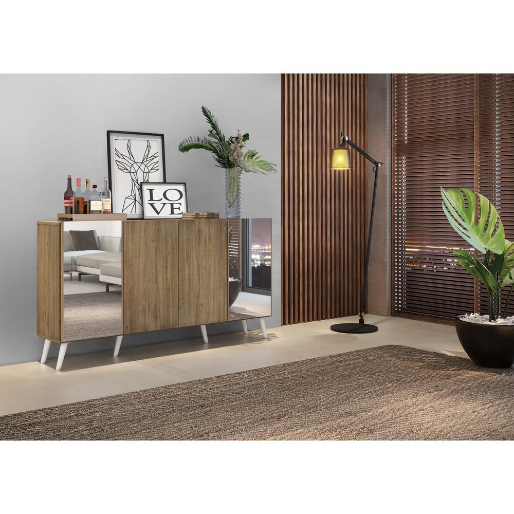 Aparador Buffet c/ Espelho e Pés Retrô Vegas Multimóveis Rustic/Branco