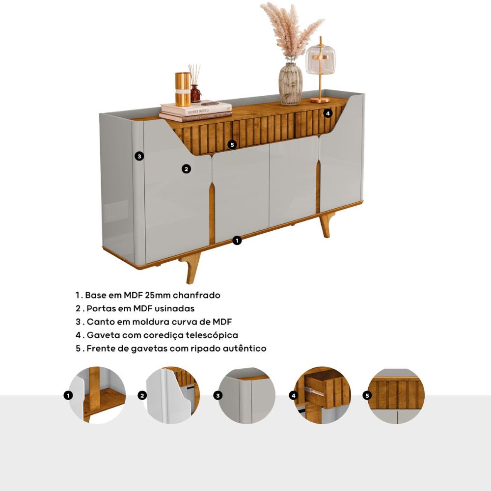 Aparador Buffet com 2 Gavetas e 4 Portas 180cm Multimóveis CR50110 Off White/Naturalle