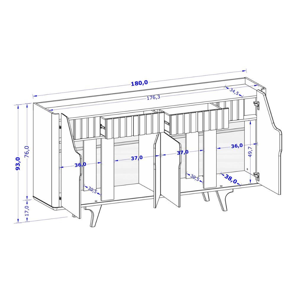 Aparador Buffet com 2 Gavetas e 4 Portas 180cm Multimóveis CR50110 Off White/Naturalle