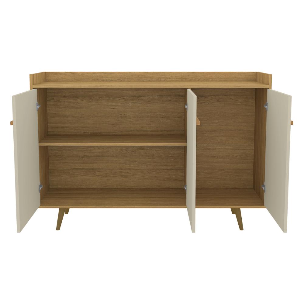 Aparador Buffet com 3 Portas Retrô 135cm Multimóveis CR50104 Cinamomo/Off White