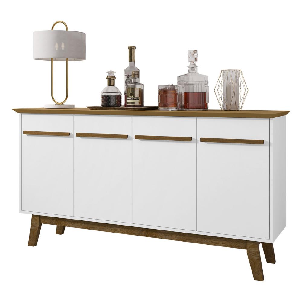 Aparador Buffet com 4 Portas Retrô 160cm Multimóveis CR50103 Cinamomo/Branco