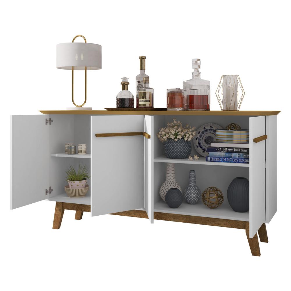Aparador Buffet com 4 Portas Retrô 160cm Multimóveis CR50103 Cinamomo/Branco