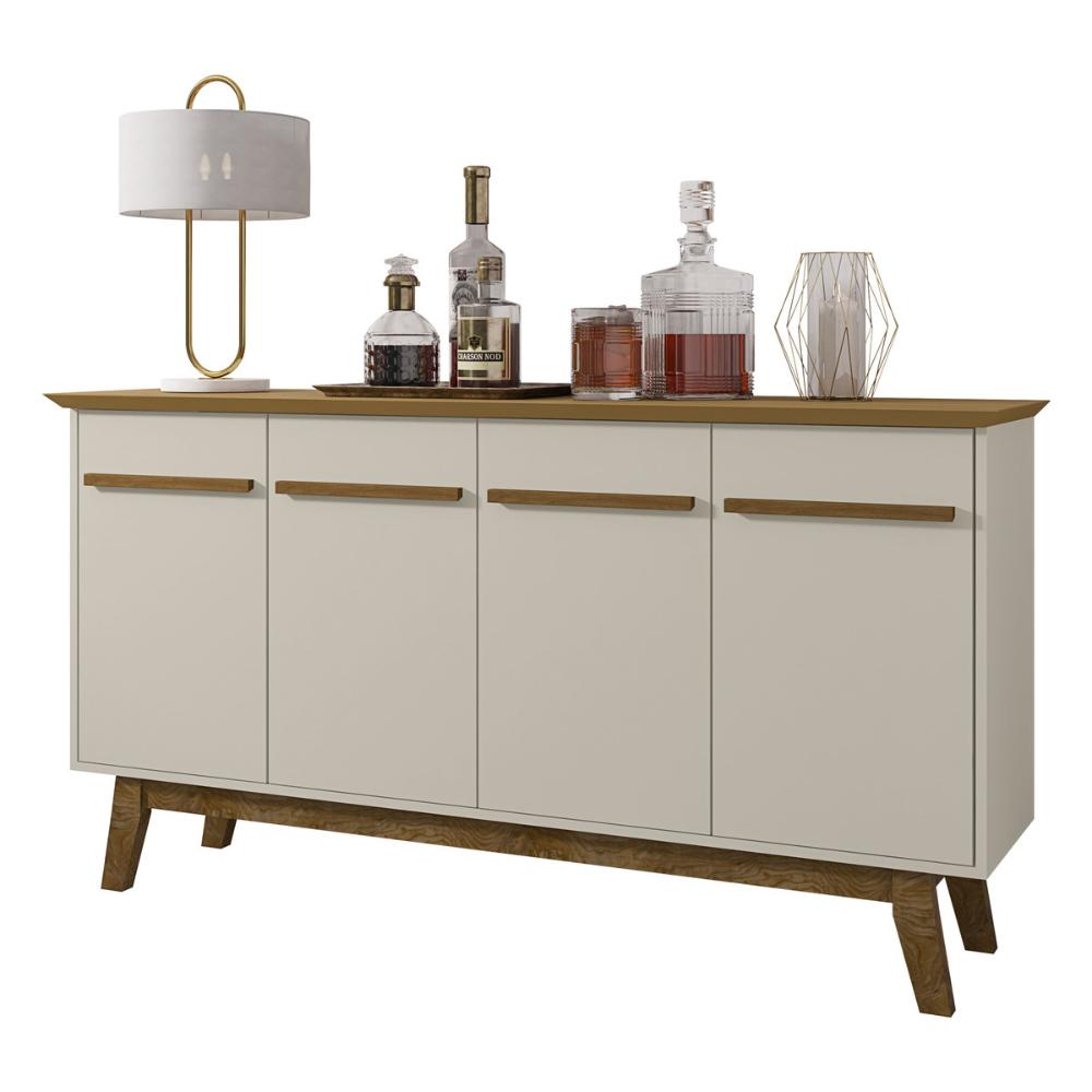Aparador Buffet com 4 Portas Retrô 160cm Multimóveis CR50103 Cinamomo/Off White