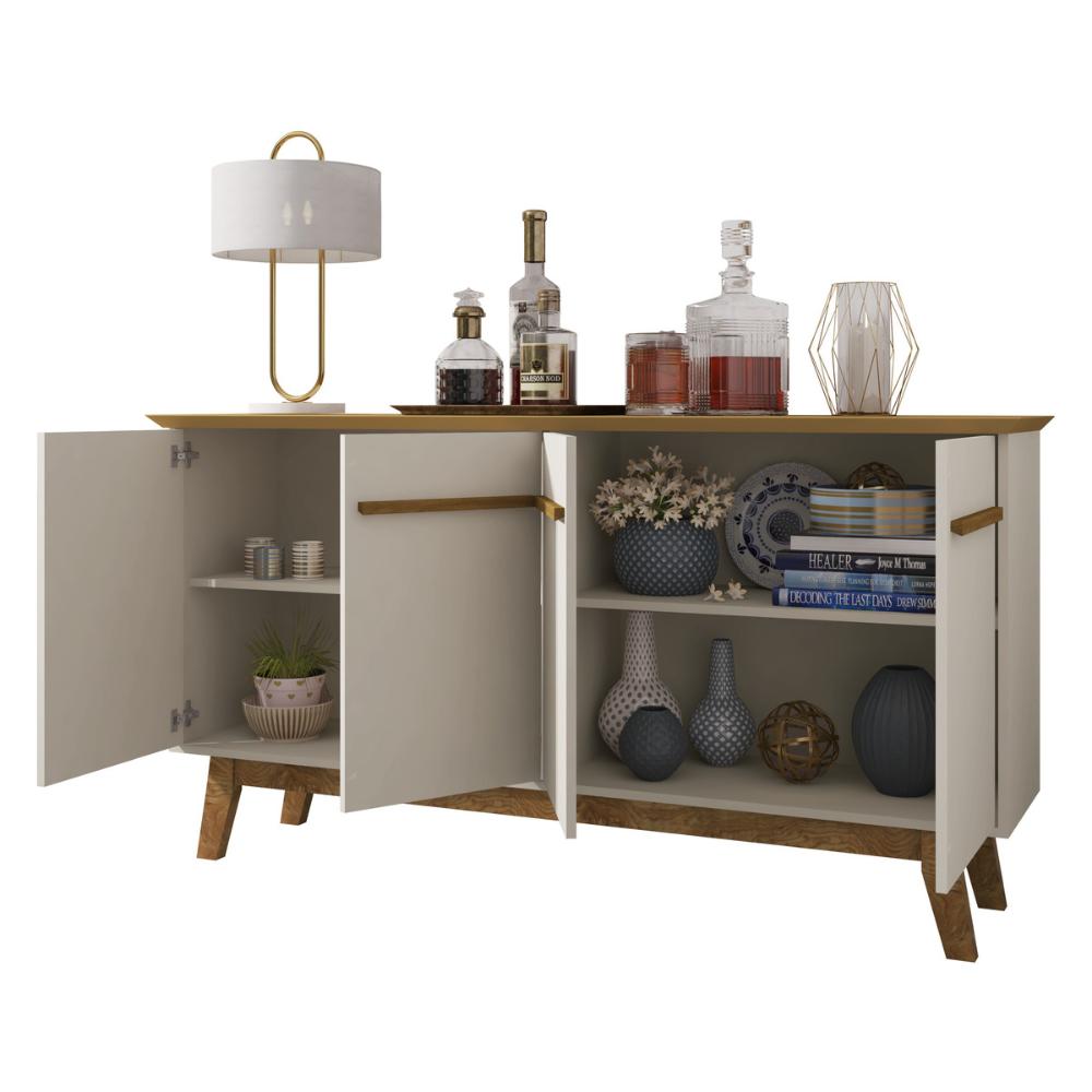 Aparador Buffet com 4 Portas Retrô 160cm Multimóveis CR50103 Cinamomo/Off White