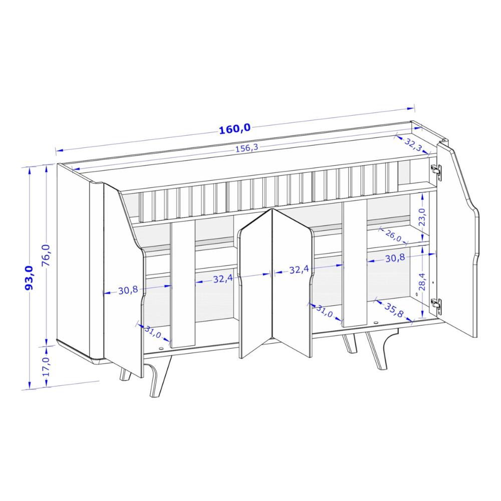 Aparador Buffet com 4 Portas Retrô 160cm Multimóveis CR50105 Off White/Naturalle