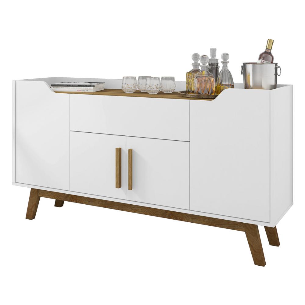Aparador Buffet com 4 Portas e 1 Gaveta Retrô 136cm Multimóveis CR50102 Branco/Cinamomo