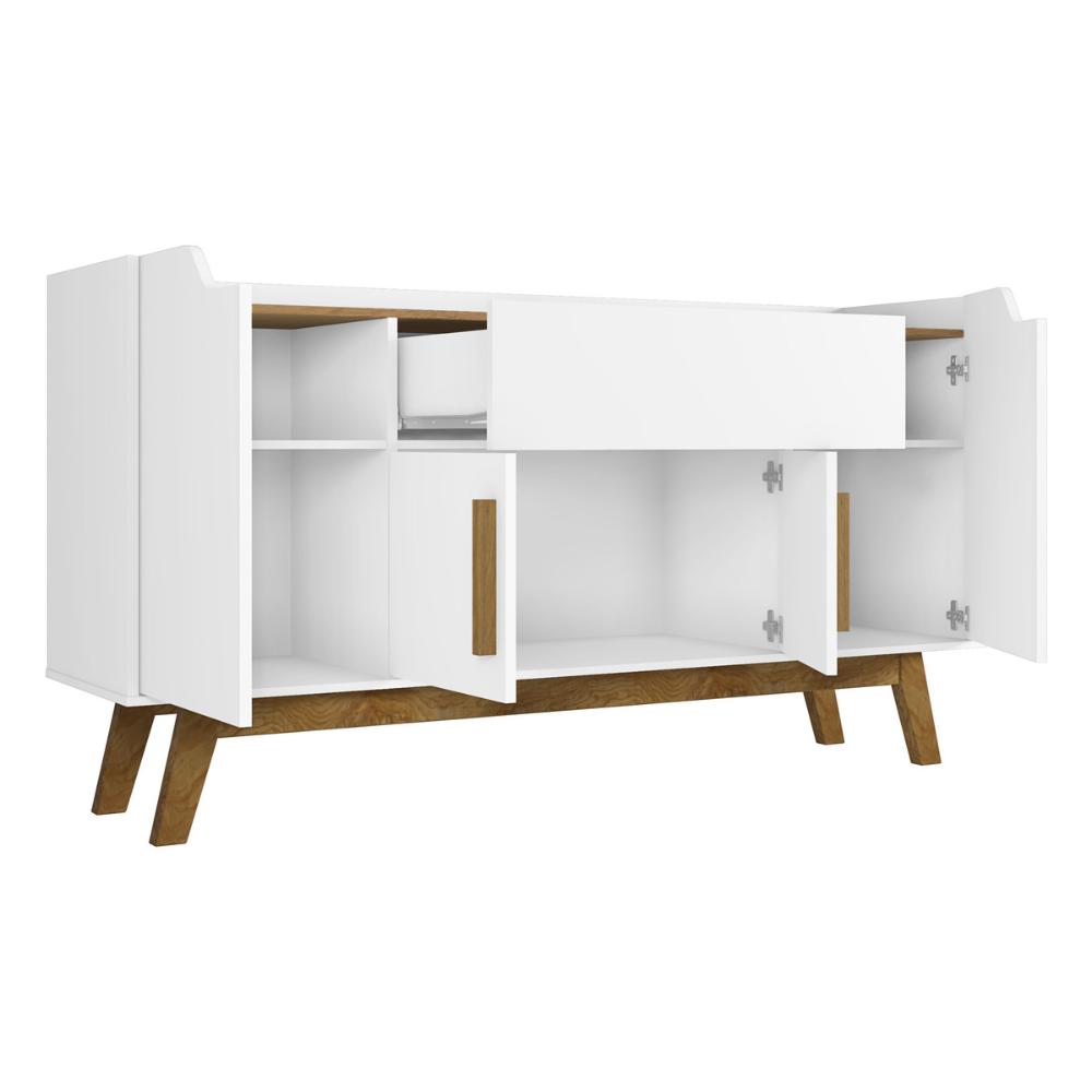 Aparador Buffet com 4 Portas e 1 Gaveta Retrô 136cm Multimóveis CR50102 Branco/Cinamomo