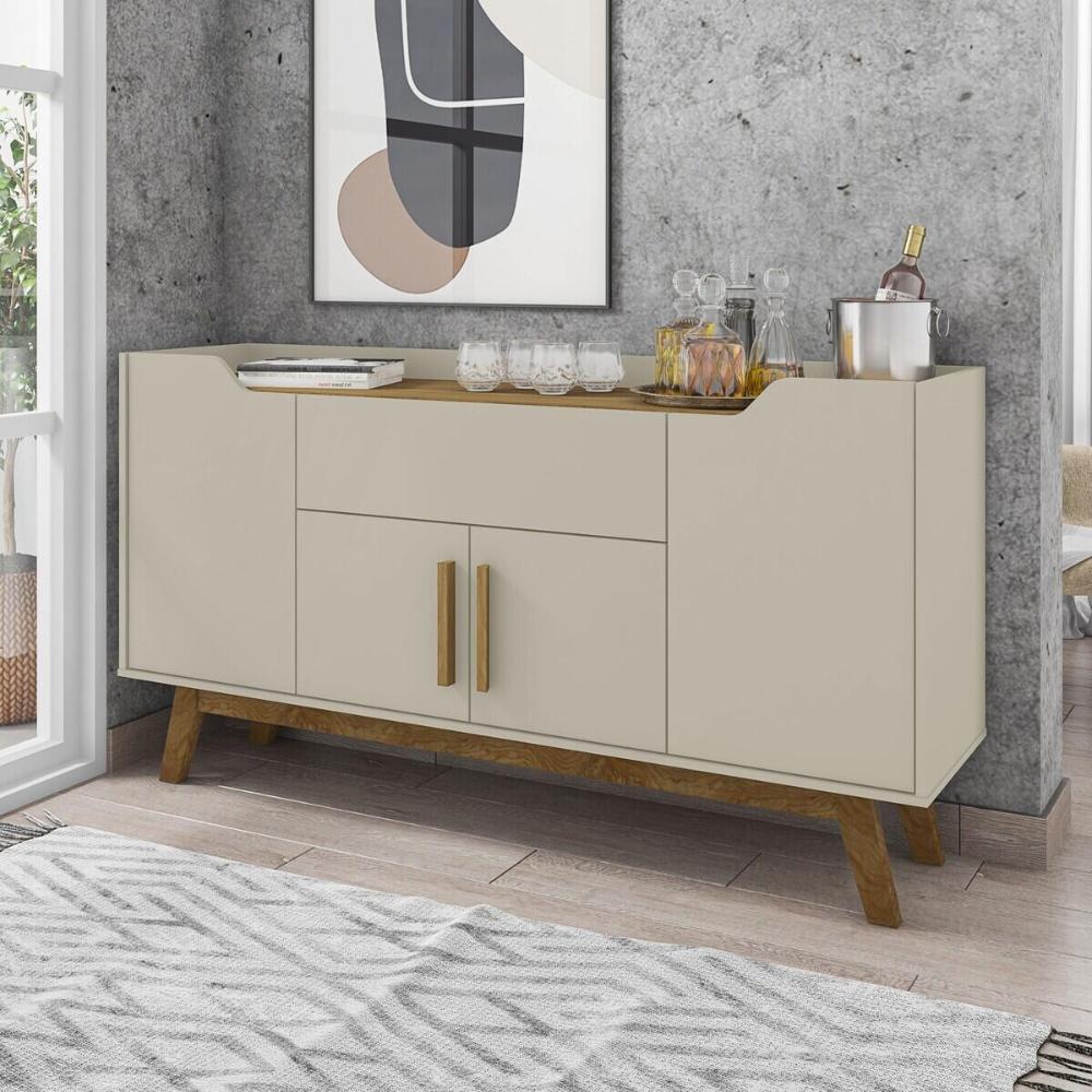 Aparador Buffet com 4 Portas e 1 Gaveta Retrô 136cm Multimóveis CR50102 Off White/Cinamomo