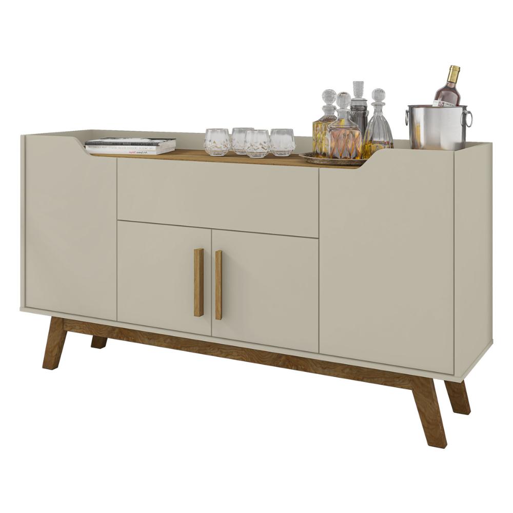 Aparador Buffet com 4 Portas e 1 Gaveta Retrô 136cm Multimóveis CR50102 Off White/Cinamomo