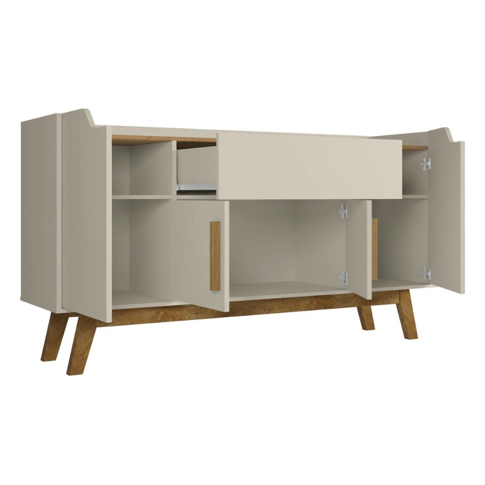 Aparador Buffet com 4 Portas e 1 Gaveta Retrô 136cm Multimóveis CR50102 Off White/Cinamomo