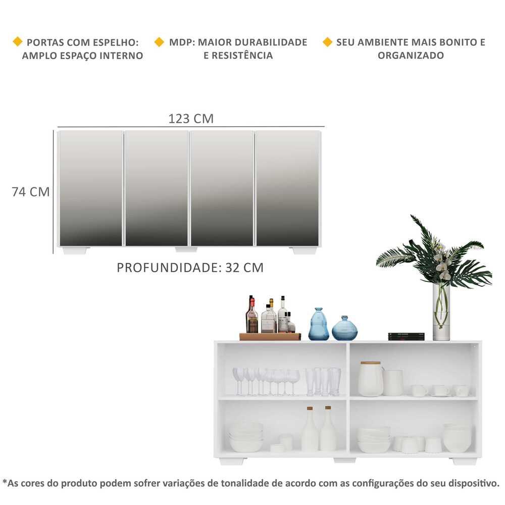 Aparador Buffet com Espelho Multimóveis Vegas com 4 Portas FG3560 Branco