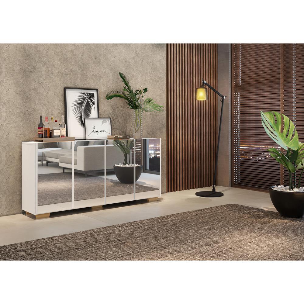 Aparador Buffet com Espelho Multimóveis Vegas com 4 Portas FG3560 Branco/Natural
