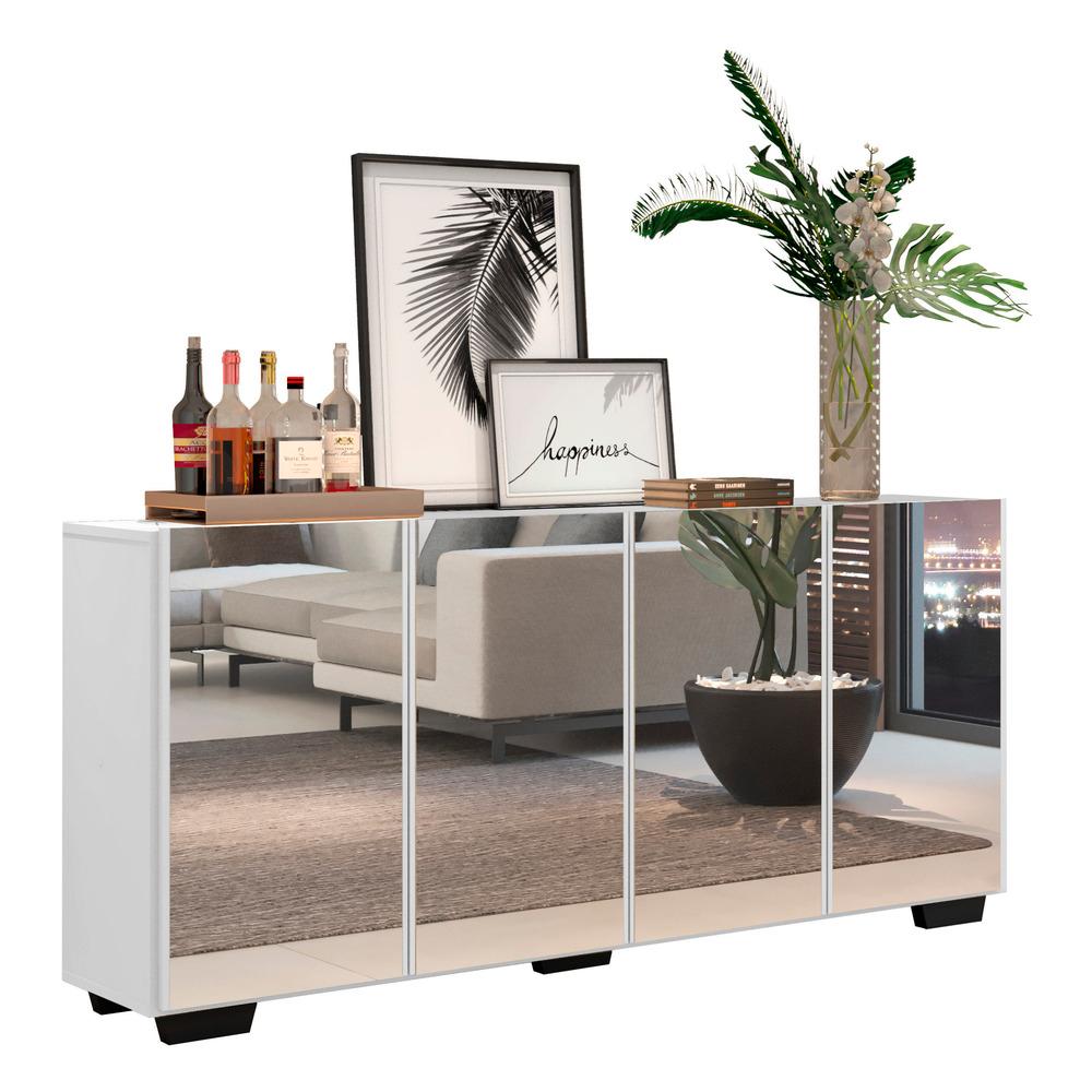 Aparador Buffet com Espelho Multimóveis Vegas com 4 Portas FG3560 Branco/Preto