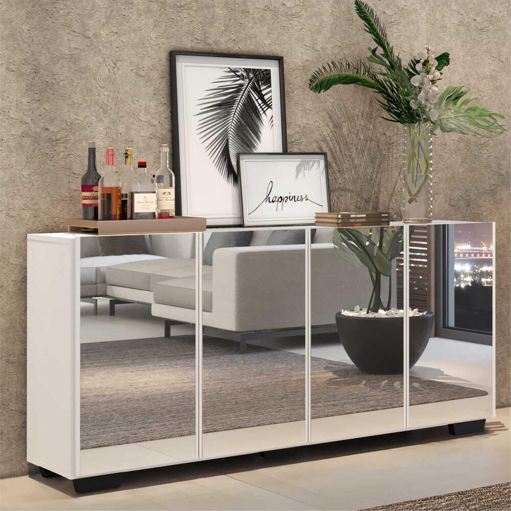 Aparador Buffet com Espelho Multimóveis Vegas com 4 Portas FG3560 Branco/Preto