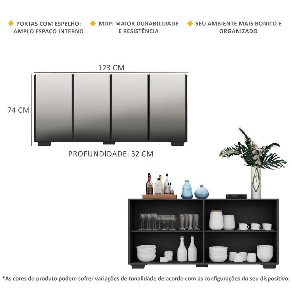 Aparador Buffet com Espelho Multimóveis Vegas com 4 Portas FG3560 Preto
