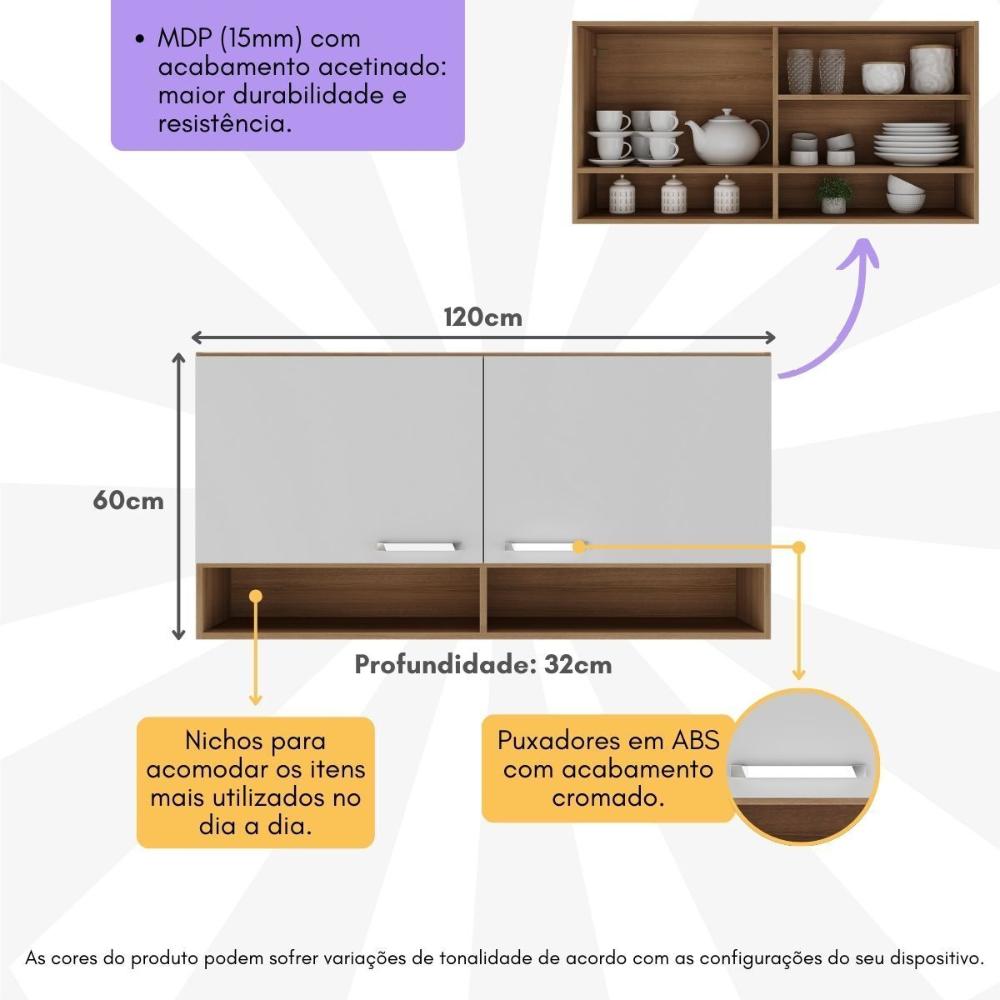 Armário Aéreo 120cm com 2 Portas Paris Multimóveis MP2214 Rustic/Branco
