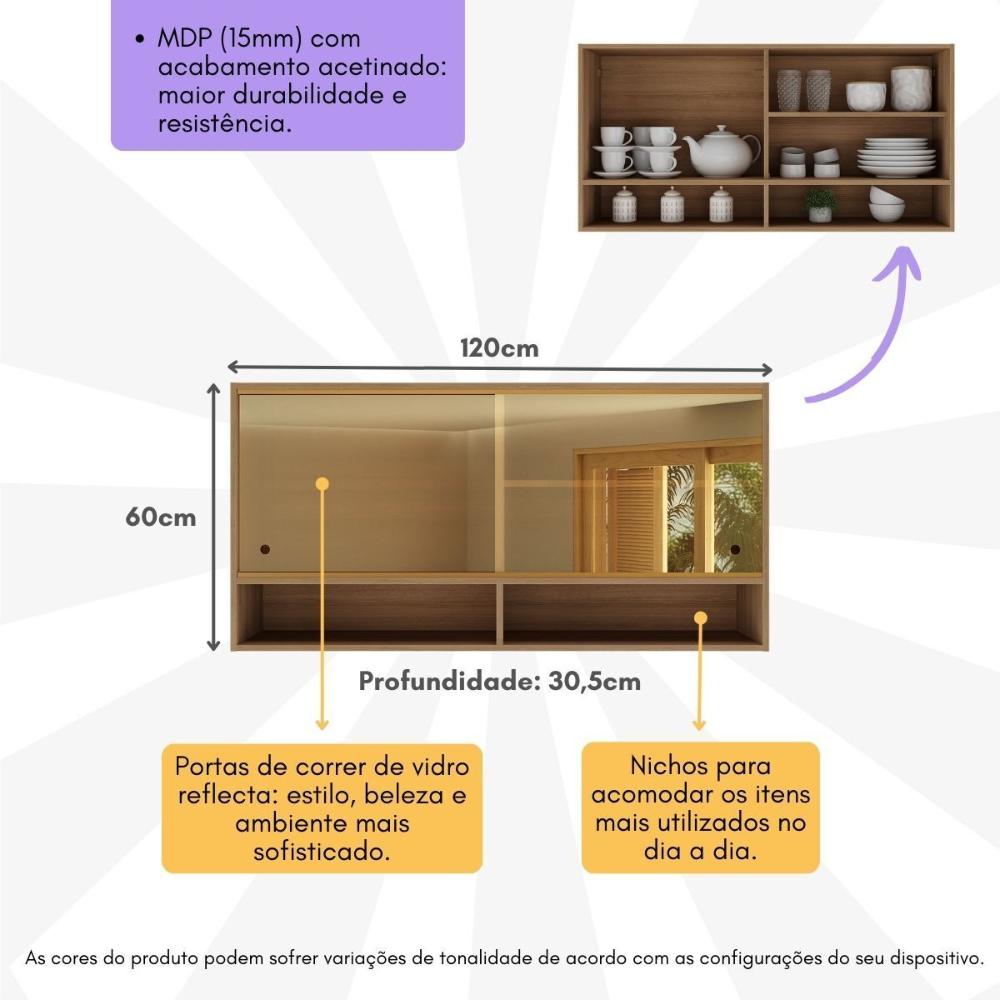 Armário Aéreo 120cm com Portas de Vidro Paris Multimóveis MP2213 Rustic