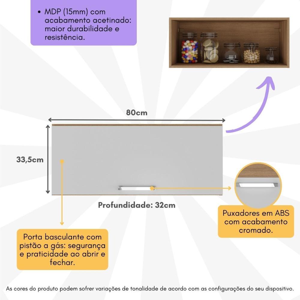Armário Aéreo 80cm com 1 Porta Basculante Paris Multimóveis MP2187 Rustic/Branco