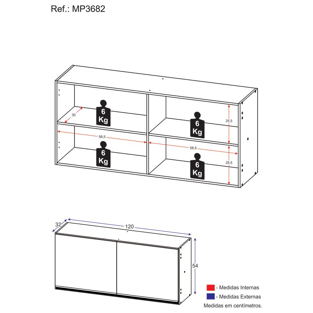Armário Aéreo Cozinha 120 cm 2 Portas Veneza GW Multimóveis Branco