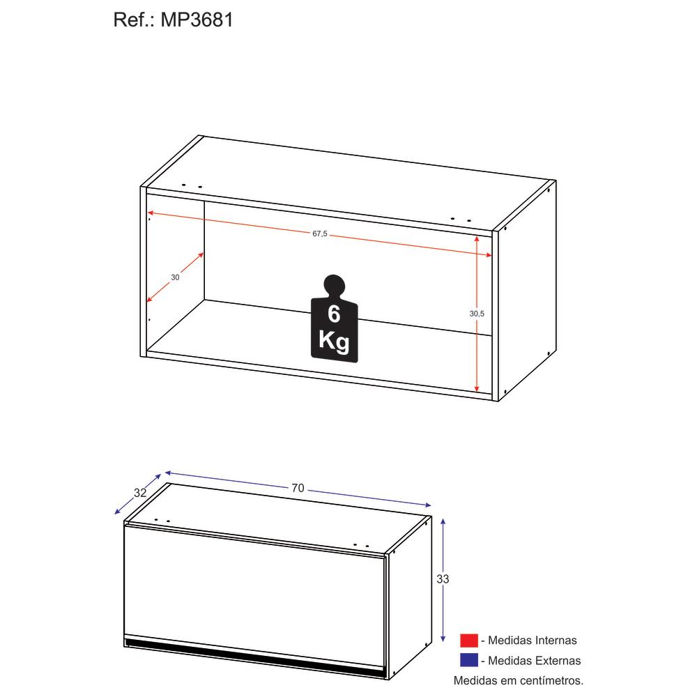 Armário Aéreo Cozinha 70 cm 1 Porta Basculante Veneza GB Multimóveis Preto