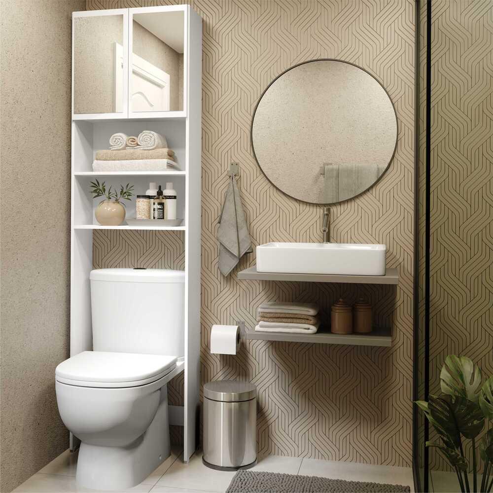 Armário Banheiro p/ Vaso Sanitário com 2 portas e espelho Aspen Plus Multimóveis Branco