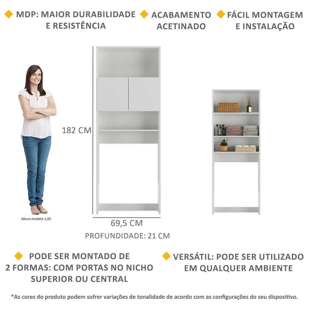 Armário Banheiro para Vaso Sanitário Multimóveis Nina 2 Portas FG5012 Branco