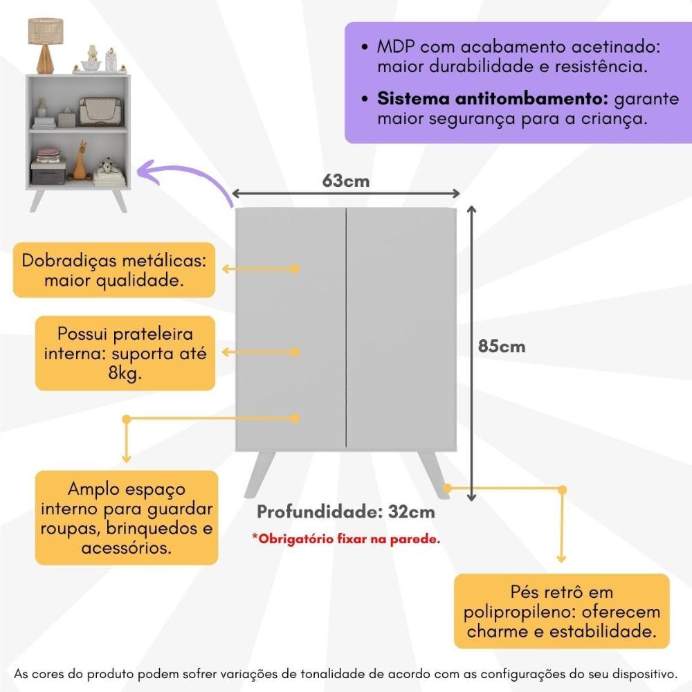 Armário Cômoda Infantil 2 Portas Retrô Multimóveis MP4231 Branco