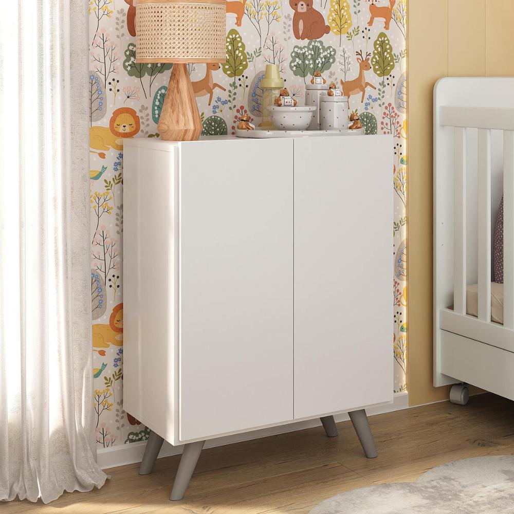 Armário Cômoda Infantil 2 Portas Retrô Multimóveis MP4231 Branco/Cinza