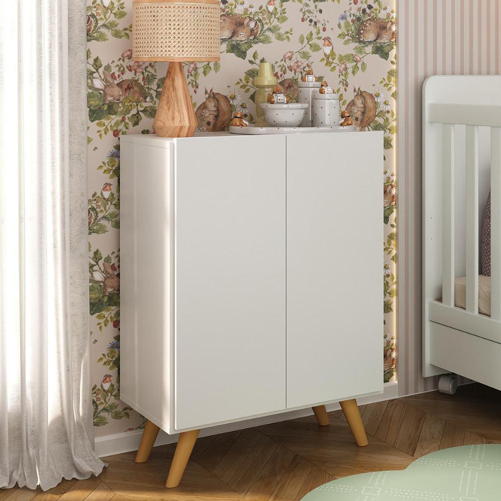 Armário Cômoda Infantil 2 Portas Retrô Multimóveis MP4231 Branco/Natural