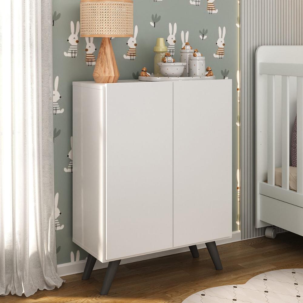 Armário Cômoda Infantil 2 Portas Retrô Multimóveis MP4231 Branco/Preto