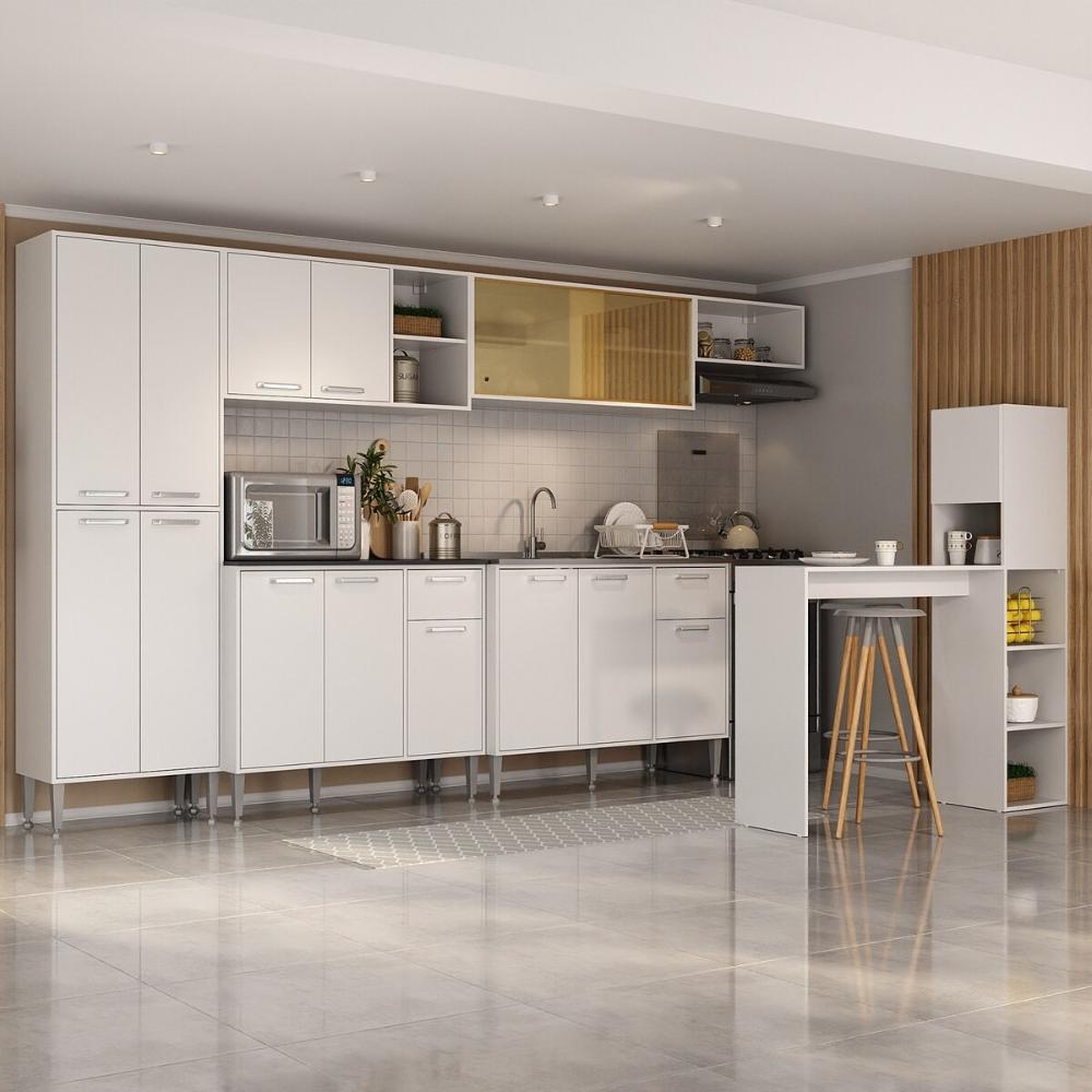 Armário Cozinha Completa 6 Pçs com Bancada Siena Multimóveis MP2244 Branco